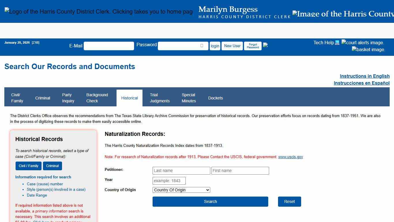 Office of Harris County District Clerk - Marilyn Burgess Search Our Records